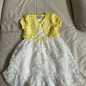 Girls Yellow and White Floral Kids Dress, Size 6/6x